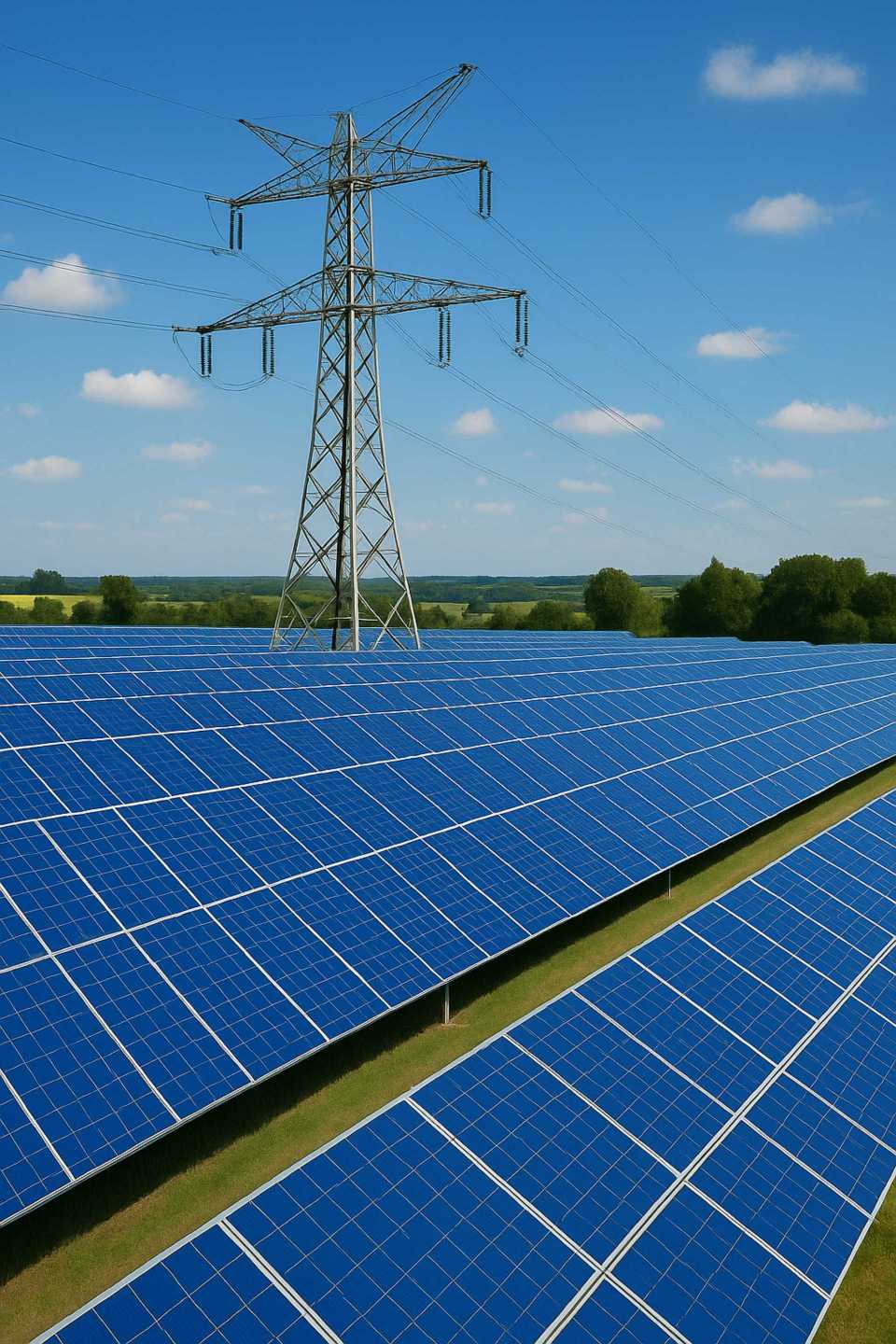 Solarfelder mit Strommast