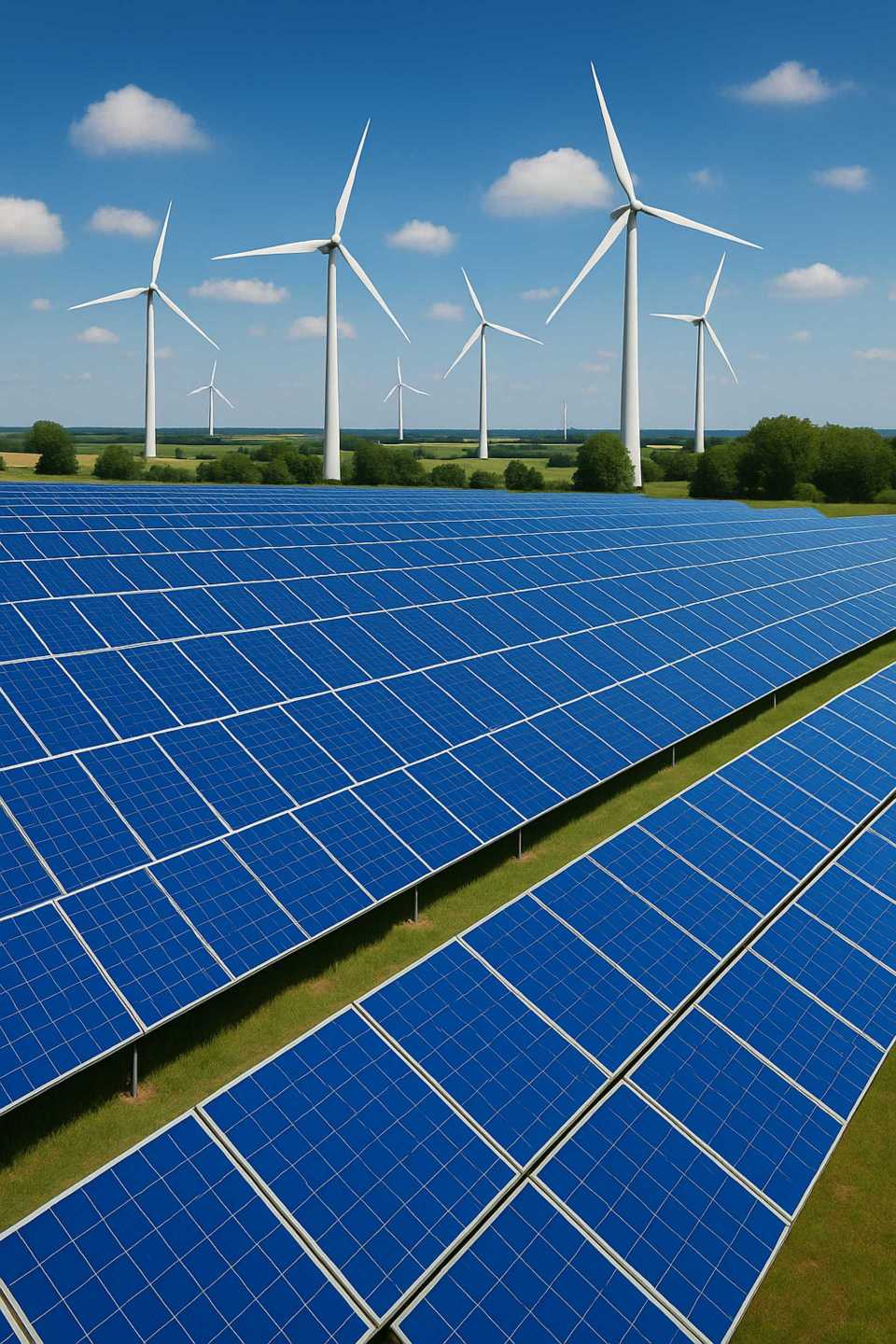 Solarzellen und Windturbinen